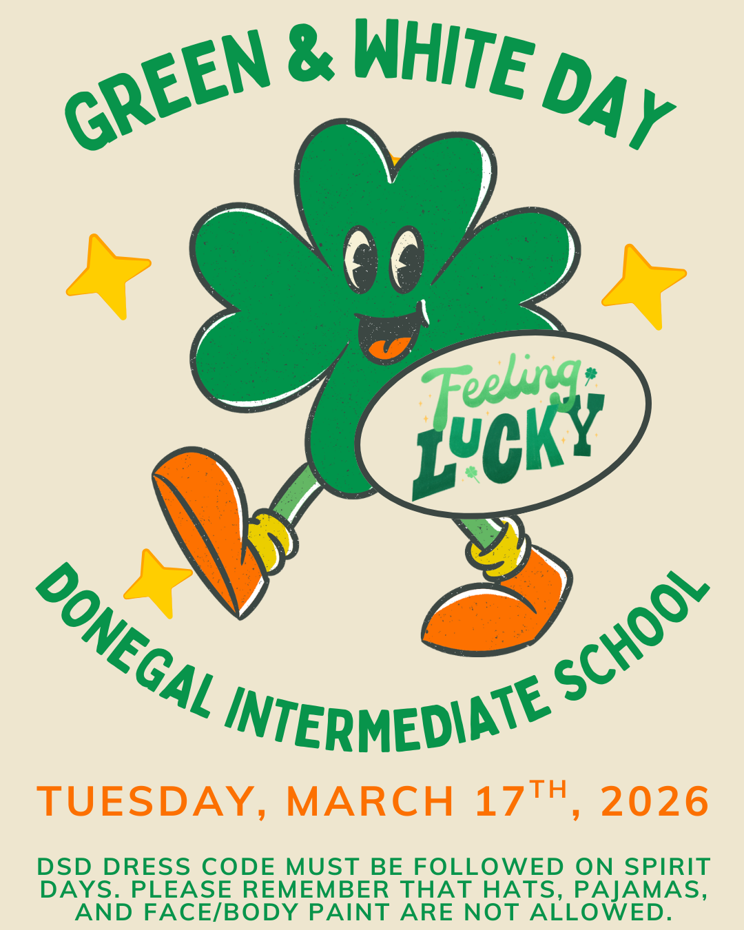 Tuesday (3/17/26) - Green & White Day